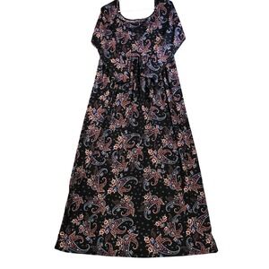 24Seven Black Paisley Floral Maxi Dress Boho Festival Casual Women's Size M